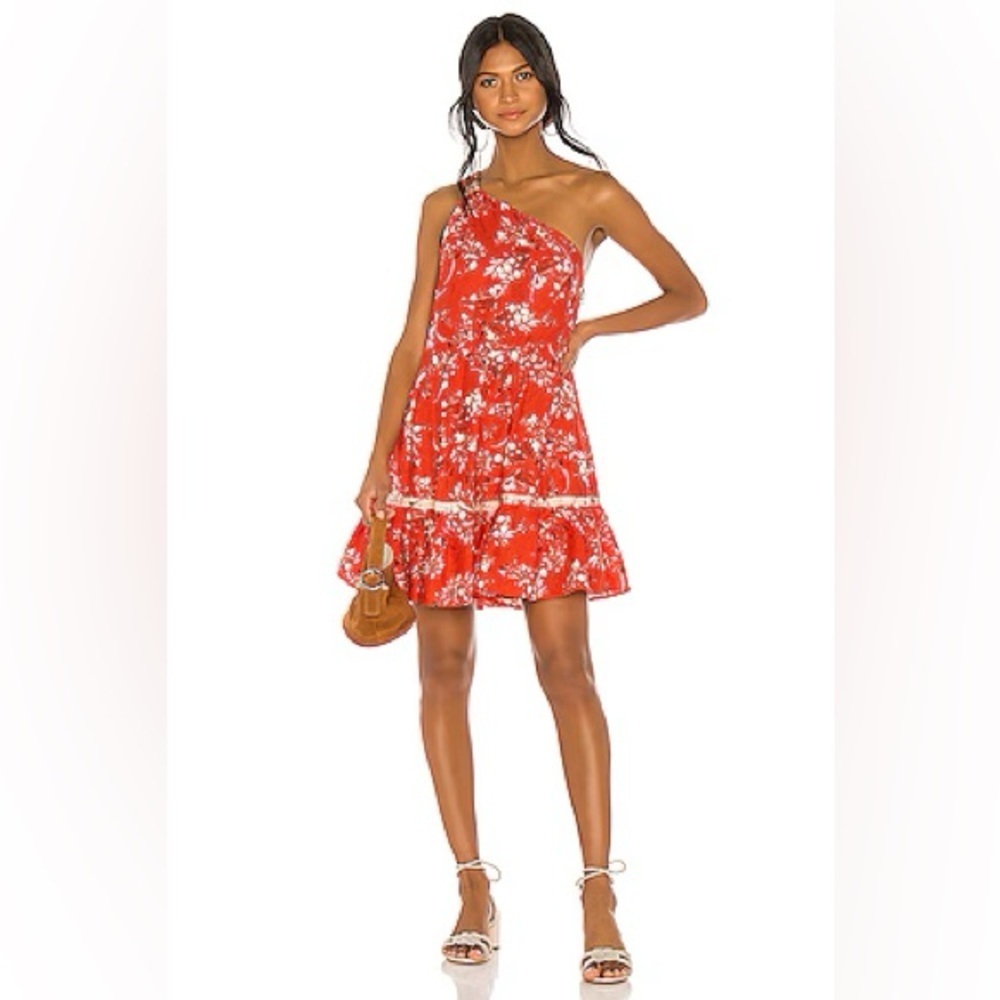 Free People All Mine Mini Dress in Red One Shoulder Tiered Skirt Bohemian Size S